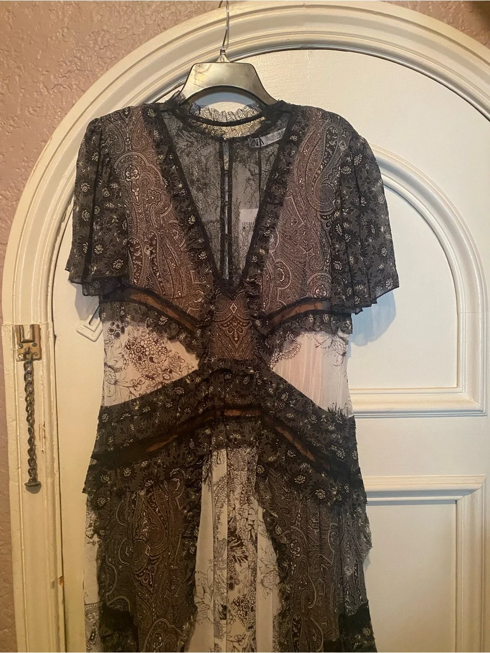 Zara Black Lace-Trim Floral Maxi Dress Limited Edition Large NWT new - Picture 3 of 8